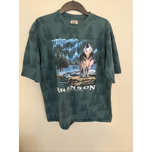Prairie Mountain Other - Prairie Mountain Mens Green T-Shirt Wolf Branson Size XL USA Tree Print S Stitch